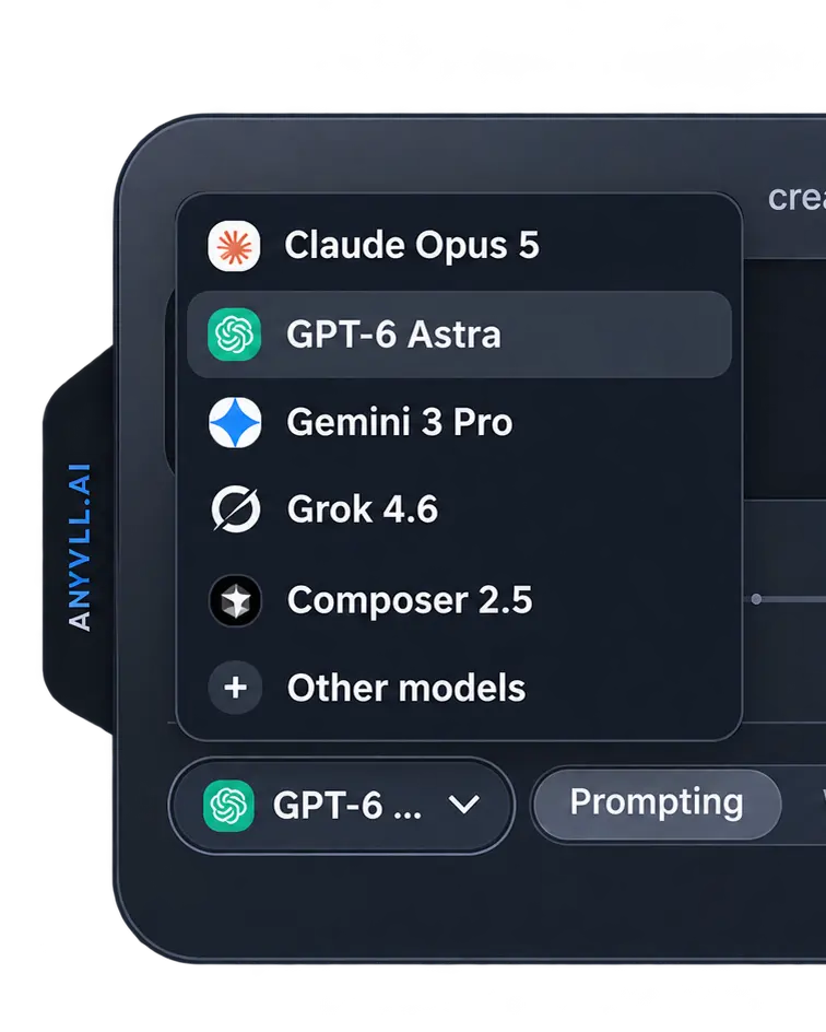 Anvyll overlay with the target-model list open