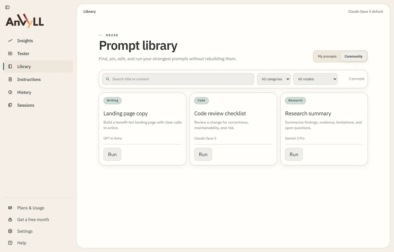 Anvyll prompt library in the Flow theme